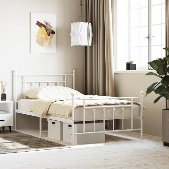 vidaXL Metalowa rama łóżka z wezgłowiem i zanóżkiem, biała, 107x203 cm vidaXL