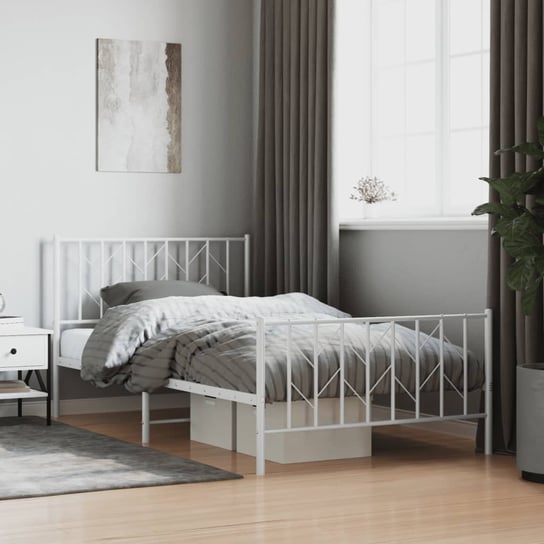 vidaXL Metalowa rama łóżka z wezgłowiem i zanóżkiem, biała, 107x203 cm vidaXL