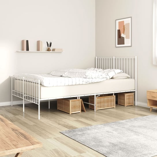 vidaXL Metalowa rama łóżka z wezgłowiem i zanóżkiem, biała, 120x190 cm vidaXL