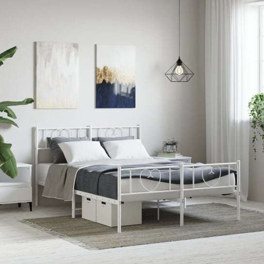 vidaXL Metalowa rama łóżka z wezgłowiem i zanóżkiem, biała, 120x200 cm vidaXL