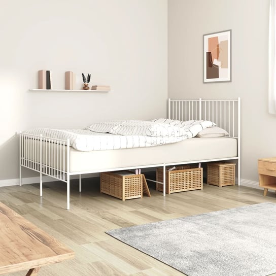 vidaXL Metalowa rama łóżka z wezgłowiem i zanóżkiem, biała, 140x190 cm vidaXL