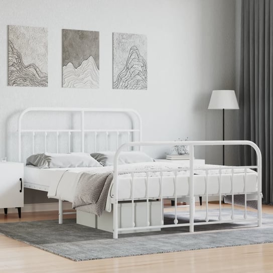 vidaXL Metalowa rama łóżka z wezgłowiem i zanóżkiem, biała, 140x200 cm vidaXL
