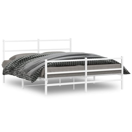 vidaXL Metalowa rama łóżka z wezgłowiem i zanóżkiem, biała, 150x200 cm vidaXL