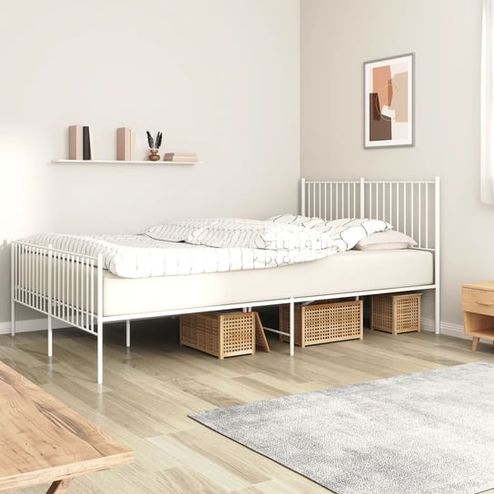 vidaXL Metalowa rama łóżka z wezgłowiem i zanóżkiem, biała, 160x200 cm vidaXL