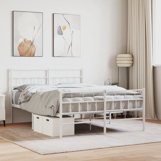 vidaXL Metalowa rama łóżka z wezgłowiem i zanóżkiem, biała, 160x200 cm vidaXL