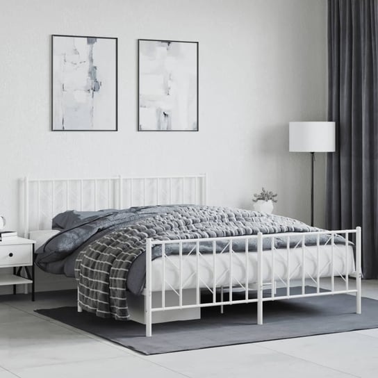 vidaXL Metalowa rama łóżka z wezgłowiem i zanóżkiem, biała, 160x200 cm vidaXL
