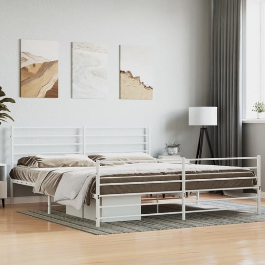 vidaXL Metalowa rama łóżka z wezgłowiem i zanóżkiem, biała, 180x200 cm vidaXL