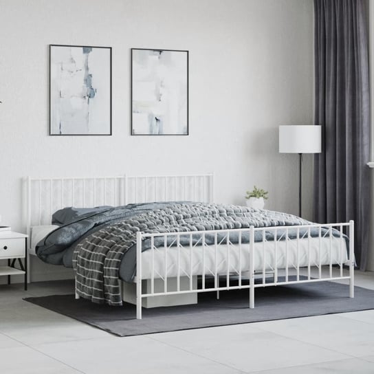 vidaXL Metalowa rama łóżka z wezgłowiem i zanóżkiem, biała, 183x213 cm vidaXL