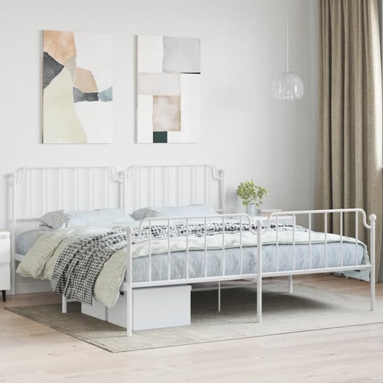 vidaXL Metalowa rama łóżka z wezgłowiem i zanóżkiem, biała, 193x203 cm vidaXL