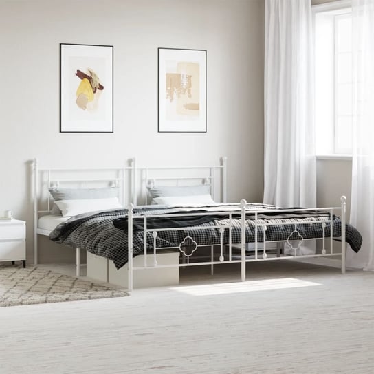 vidaXL Metalowa rama łóżka z wezgłowiem i zanóżkiem, biała, 200x200 cm vidaXL