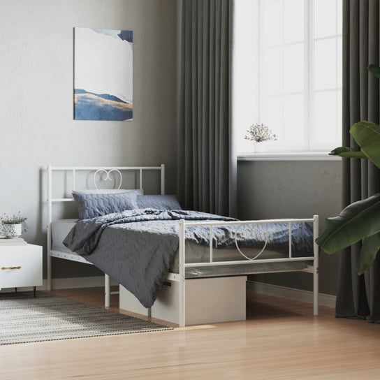 vidaXL Metalowa rama łóżka z wezgłowiem i zanóżkiem, biała, 75x190 cm vidaXL