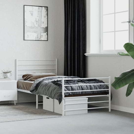 vidaXL Metalowa rama łóżka z wezgłowiem i zanóżkiem, biała, 90x190 cm vidaXL