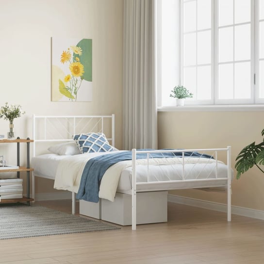 vidaXL Metalowa rama łóżka z wezgłowiem i zanóżkiem, biała, 90x200 cm vidaXL