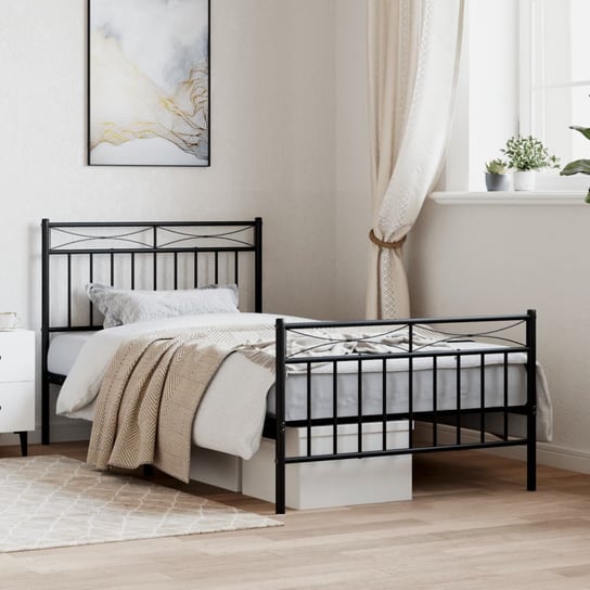 vidaXL Metalowa rama łóżka z wezgłowiem i zanóżkiem, czarna, 100x190cm vidaXL