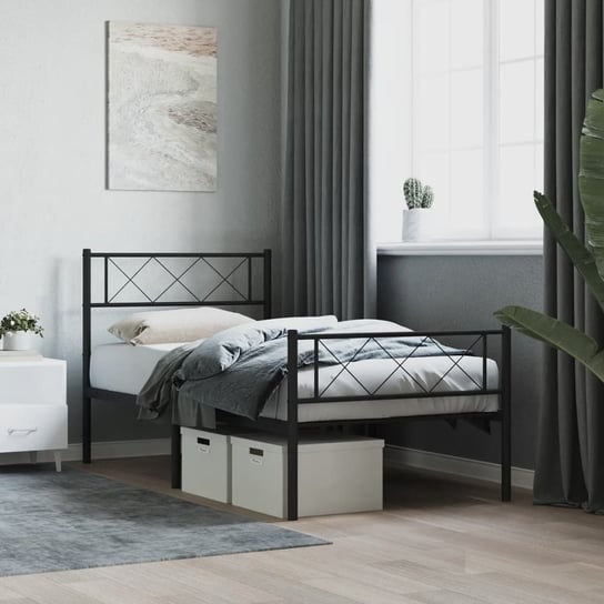 vidaXL Metalowa rama łóżka z wezgłowiem i zanóżkiem, czarna, 100x200cm vidaXL
