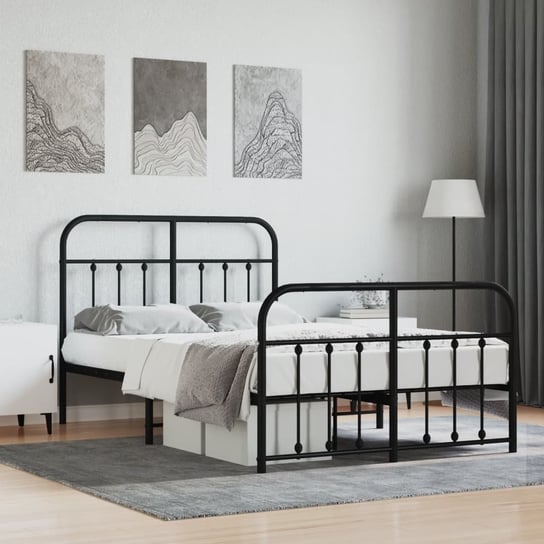 vidaXL Metalowa rama łóżka z wezgłowiem i zanóżkiem, czarna, 120x190cm vidaXL