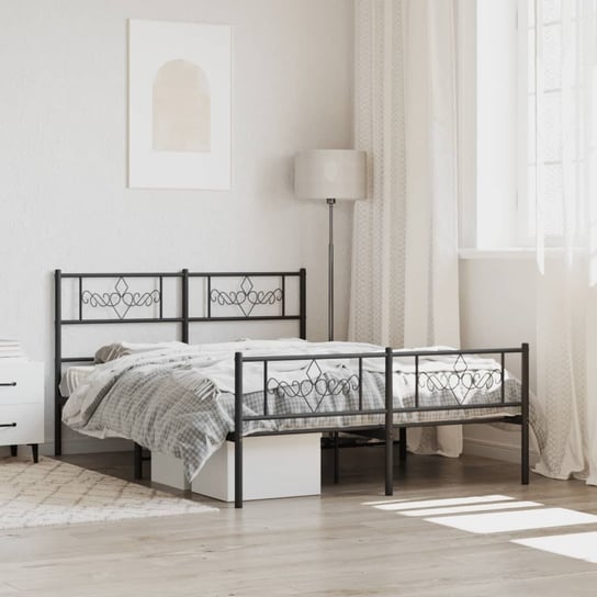 vidaXL Metalowa rama łóżka z wezgłowiem i zanóżkiem, czarna, 120x190cm vidaXL