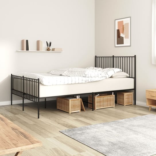 vidaXL Metalowa rama łóżka z wezgłowiem i zanóżkiem, czarna, 135x190cm vidaXL