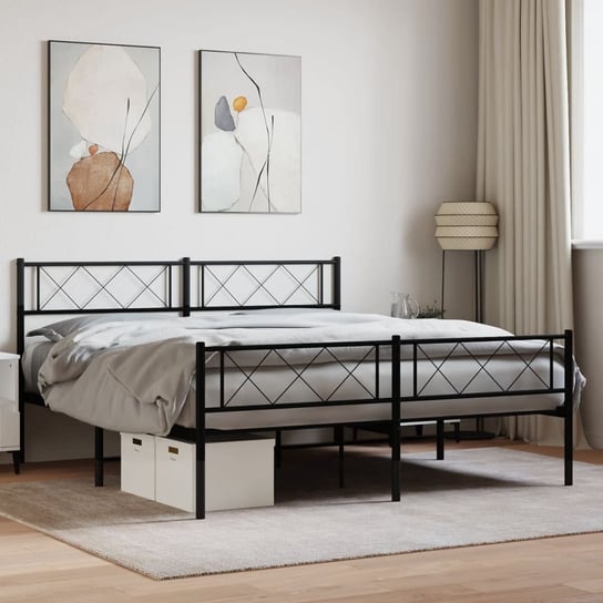 vidaXL Metalowa rama łóżka z wezgłowiem i zanóżkiem, czarna, 140x190cm vidaXL