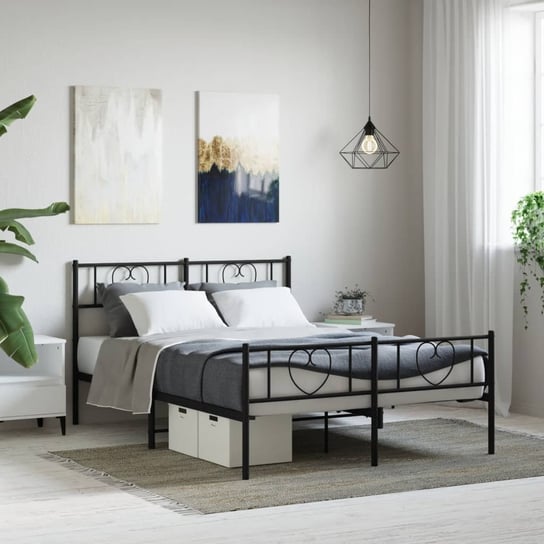 vidaXL Metalowa rama łóżka z wezgłowiem i zanóżkiem, czarna, 140x190cm vidaXL