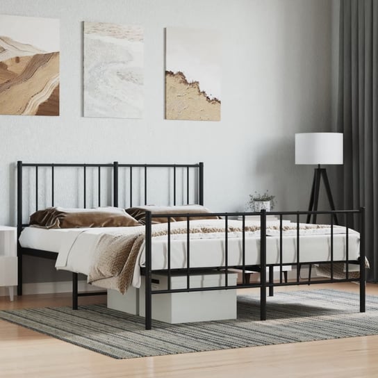 vidaXL Metalowa rama łóżka z wezgłowiem i zanóżkiem, czarna, 140x200cm vidaXL