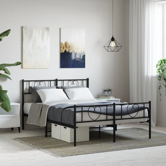 vidaXL Metalowa rama łóżka z wezgłowiem i zanóżkiem, czarna, 140x200cm vidaXL