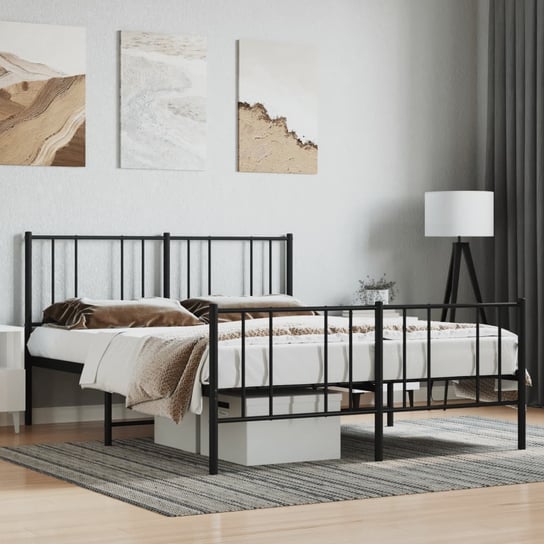 vidaXL Metalowa rama łóżka z wezgłowiem i zanóżkiem, czarna, 150x200cm vidaXL