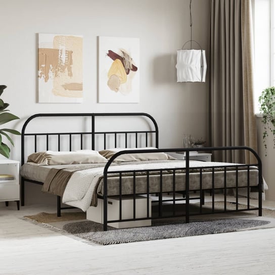 vidaXL Metalowa rama łóżka z wezgłowiem i zanóżkiem, czarna, 160x200cm vidaXL