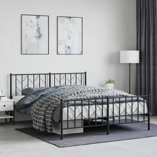 vidaXL Metalowa rama łóżka z wezgłowiem i zanóżkiem, czarna, 160x200cm vidaXL