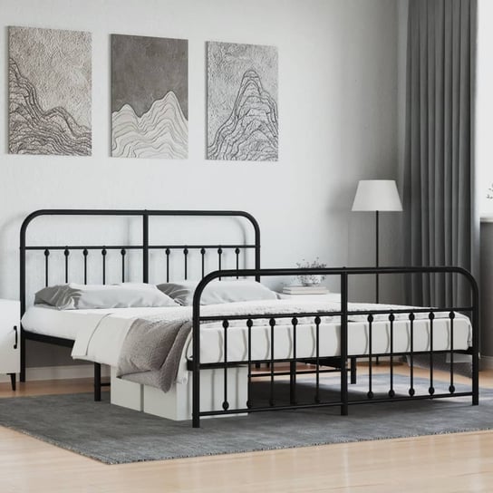 vidaXL Metalowa rama łóżka z wezgłowiem i zanóżkiem, czarna, 180x200cm vidaXL