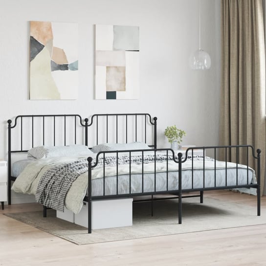 vidaXL Metalowa rama łóżka z wezgłowiem i zanóżkiem, czarna, 200x200cm vidaXL