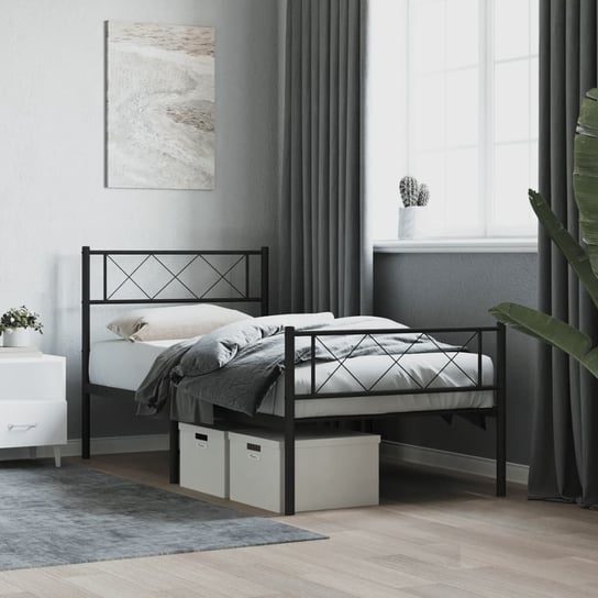 vidaXL Metalowa rama łóżka z wezgłowiem i zanóżkiem, czarna, 75x190 cm vidaXL