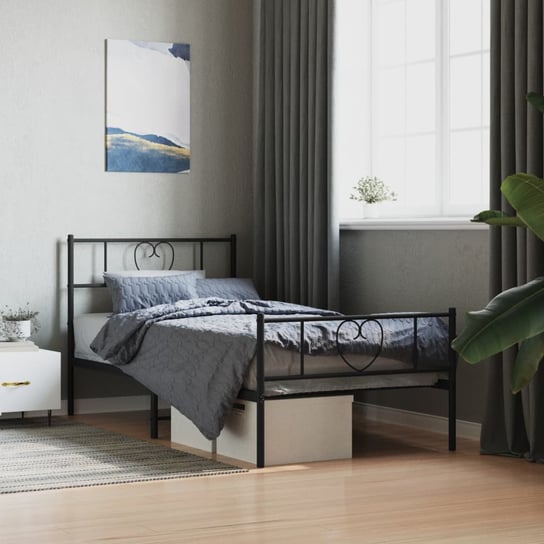 vidaXL Metalowa rama łóżka z wezgłowiem i zanóżkiem, czarna, 80x200 cm vidaXL