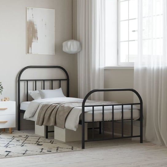 vidaXL Metalowa rama łóżka z wezgłowiem i zanóżkiem, czarna, 80x200 cm vidaXL