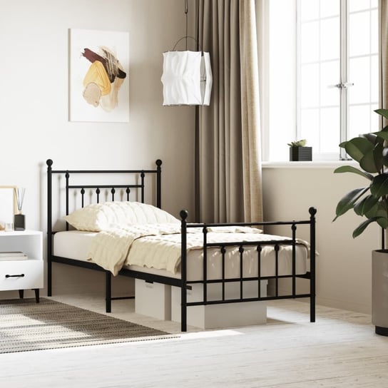 vidaXL Metalowa rama łóżka z wezgłowiem i zanóżkiem, czarna, 90x190 cm vidaXL