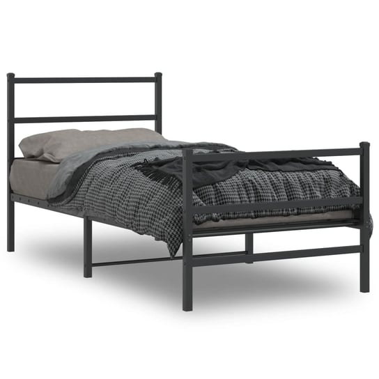 vidaXL Metalowa rama łóżka z wezgłowiem i zanóżkiem, czarna, 90x190 cm vidaXL
