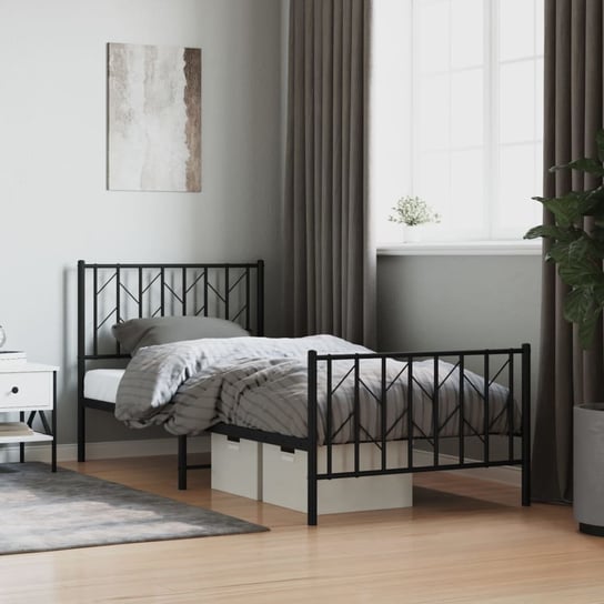 vidaXL Metalowa rama łóżka z wezgłowiem i zanóżkiem, czarna, 90x200 cm vidaXL