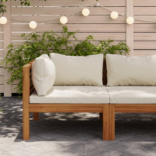 vidaXL Moduł sofy narożnej z kremową poduszką, drewno akacjowe vidaXL