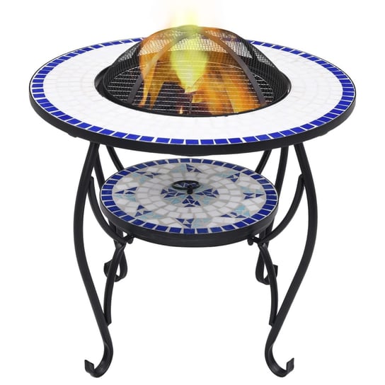 vidaXL Mozaikowe palenisko ze stolikiem, niebiesko-białe, 68 cm vidaXL