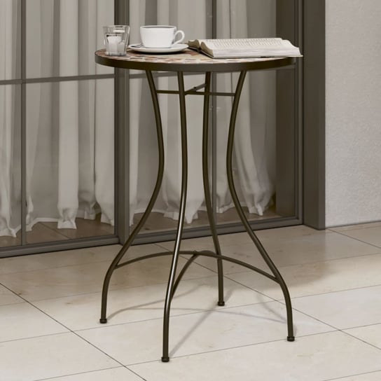 vidaXL Mozaikowy stolik bistro, terakotowo-biały Ø50x70 cm, ceramiczny vidaXL