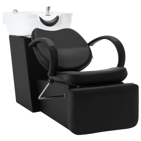 vidaXL, Myjnia fryzjerska, fotel z umywalką, czarno-biała, ekoskóra vidaXL