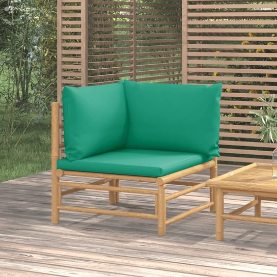 vidaXL Narożna sofa ogrodowa z zielonymi poduszkami, bambusowa vidaXL