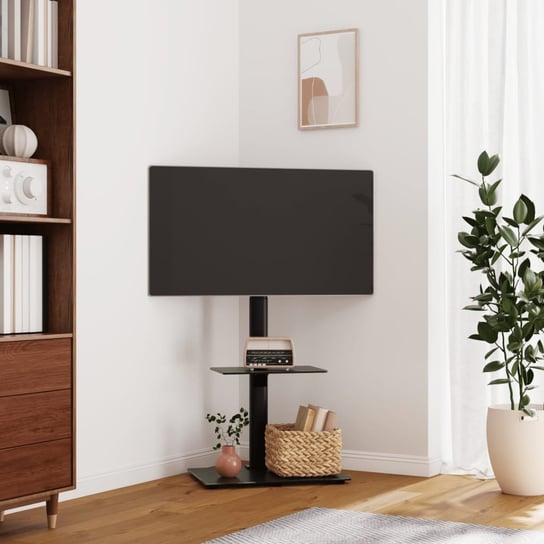vidaXL Narożny stojak na telewizor 32-65 cali, 2-poziomowy, czarny vidaXL