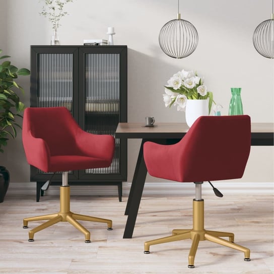 vidaXL Obrotowe krzesła stołowe, 2 szt., winna czerwień, aksamitne vidaXL