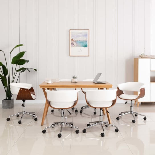 vidaXL Obrotowe krzesła stołowe, 6 szt., białe, sztuczna skóra vidaXL