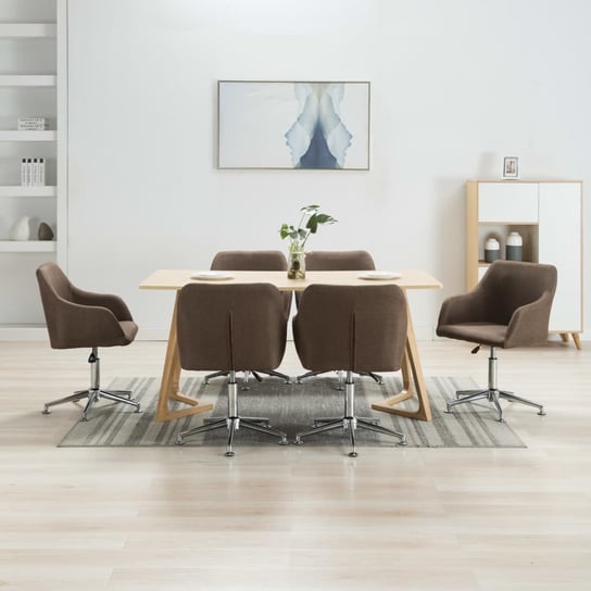 vidaXL Obrotowe krzesła stołowe, 6 szt., brązowe, tkanina vidaXL