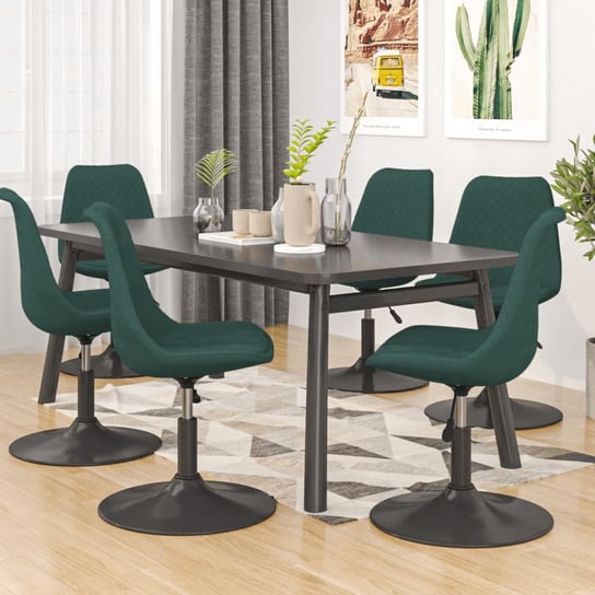 vidaXL Obrotowe krzesła stołowe, 6 szt., ciemnozielone, aksamit vidaXL