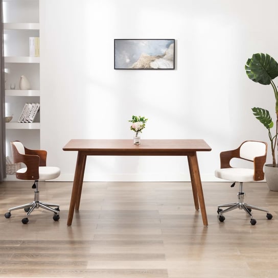 vidaXL Obrotowe krzesło biurowe, białe, gięte drewno i sztuczna skóra vidaXL