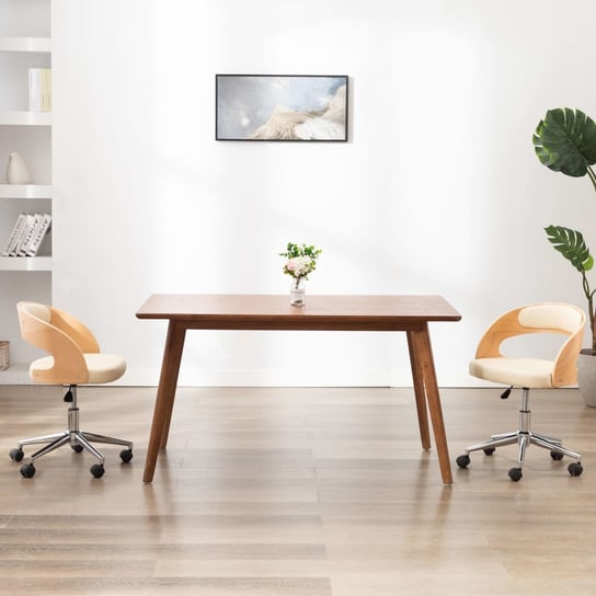 vidaXL Obrotowe krzesło biurowe, kremowe, gięte drewno i ekoskóra vidaXL
