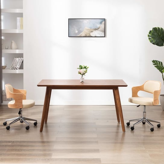 vidaXL Obrotowe krzesło biurowe, kremowe, gięte drewno i ekoskóra vidaXL